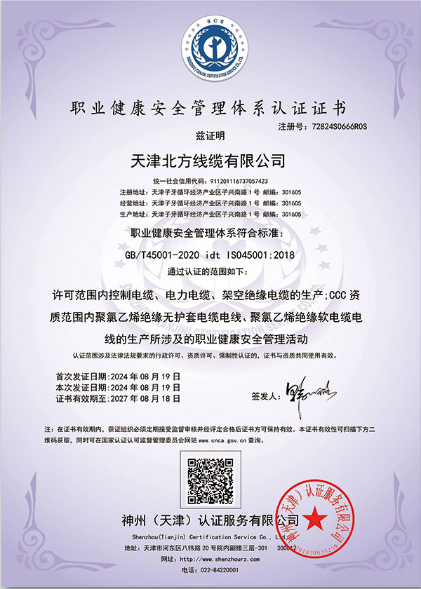 職業(yè)健康安全管理體系認(rèn)證證書(shū)